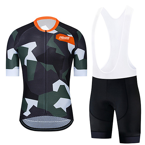 

21Grams Men's Short Sleeve Cycling Jersey with Bib Shorts White Black Bike UV Resistant Quick Dry Sports Patterned Mountain Bike MTB Road Bike Cycling Clothing Apparel / Stretchy