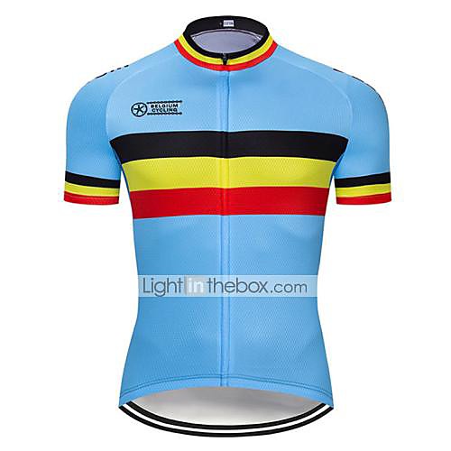 

21Grams Men's Short Sleeve Cycling Jersey Spandex BlueYellow Belgium National Flag Bike Jersey Top Mountain Bike MTB Road Bike Cycling UV Resistant Quick Dry Breathable Sports Clothing Apparel