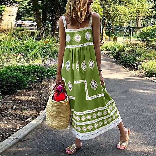 

Women's Shift Dress - Sleeveless Print Summer Street chic 2020 Blue Red Yellow Green Gray S M L XL XXL XXXL