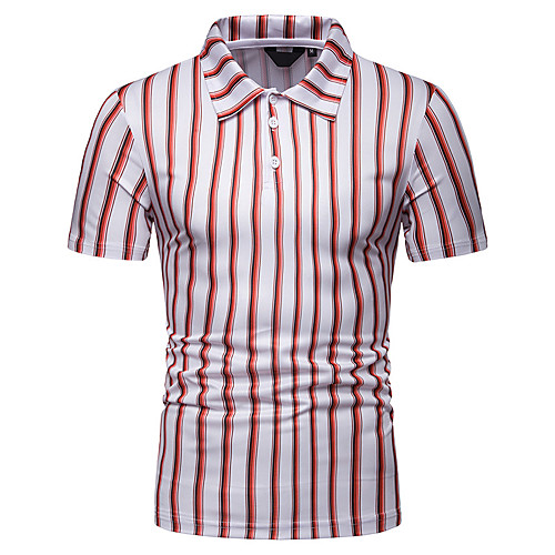 

Men's Polo Striped Short Sleeve Daily Tops White