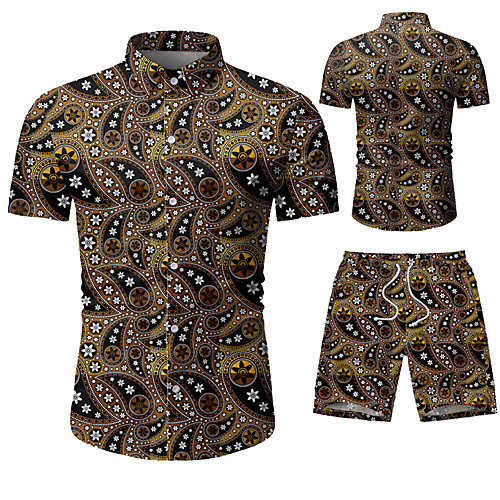

Men's Graphic Print Set Beach Tropical Holiday Going out Brown / Short Sleeve