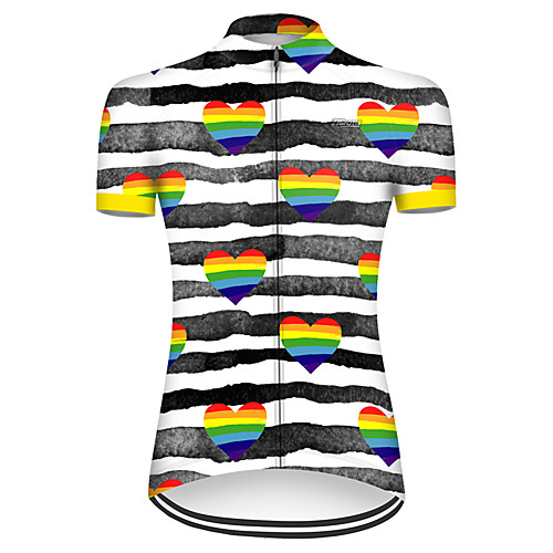

21Grams Women's Short Sleeve Cycling Jersey Polyester Black / White Stripes Heart Bike Jersey Top Mountain Bike MTB Road Bike Cycling Breathable Quick Dry Ultraviolet Resistant Sports Clothing Apparel