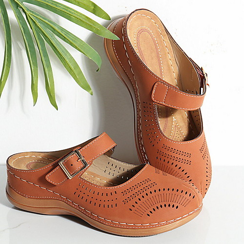

Women's Clogs & Mules Summer Wedge Heel Round Toe Daily PU Pink / Blue / Brown