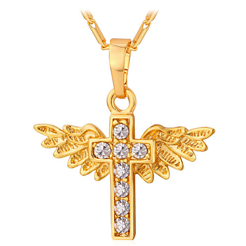 

Women's Necklace Cross Wings Angel Wings Vintage Party Work Casual Rhinestone Platinum Plated Gold Plated Gold Silver Necklace Jewelry For Daily
