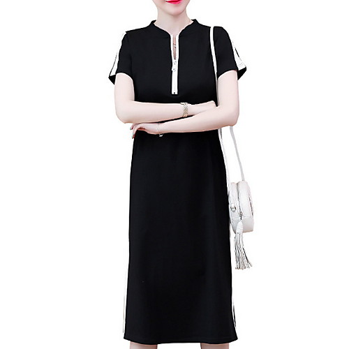 

Women's Shift Dress - Short Sleeves Color Block Summer Street chic 2020 Black M L XL XXL XXXL XXXXL