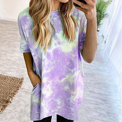 

Women's T Shirt Dress Short Mini Dress - Short Sleeves Tie Dye Summer Casual 2020 Wine Blue Purple Khaki Green Light Blue S M L XL XXL XXXL XXXXL XXXXXL