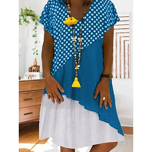 

Women's A-Line Dress Knee Length Dress - Short Sleeves Polka Dot Summer Elegant 2020 Blue Red S M L XL XXL XXXL XXXXL XXXXXL