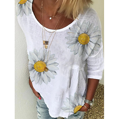 

Women's Floral Solid Colored Daisy Print T-shirt Basic Street chic Daily Going out White / Blue / Yellow / Blushing Pink / Green
