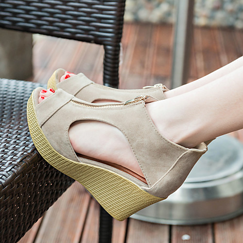 

Women's Sandals Wedge Sandals 2020 Spring & Summer Wedge Heel Peep Toe Daily Home Faux Leather Black / Khaki