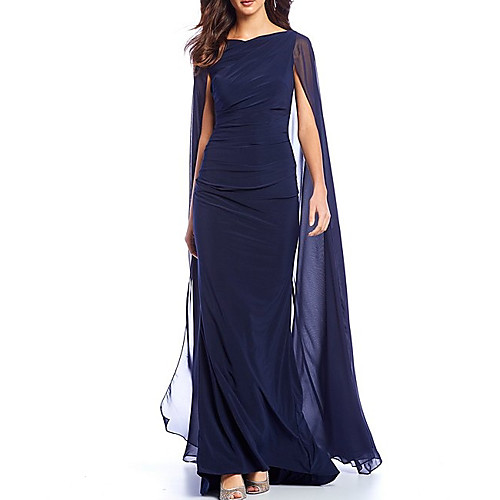 

Sheath / Column Mother of the Bride Dress Elegant Jewel Neck Sweep / Brush Train Chiffon Sleeveless with Ruching 2020