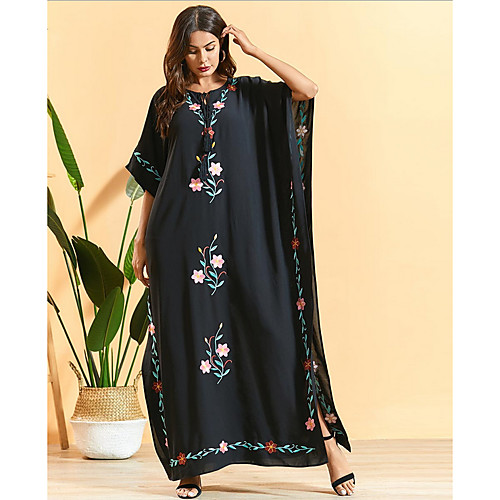 

Women's Sundress Maxi long Dress Black Beige Half Sleeve Print Summer V Neck Casual Boho 2021 One-Size