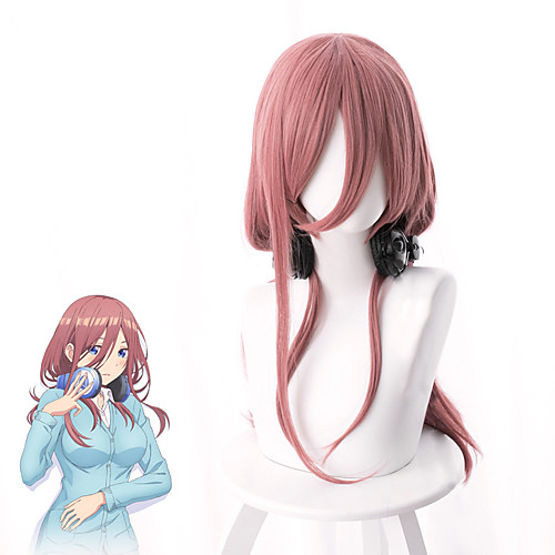 

The Quintessential Quintuplets Nakano Miku Cosplay Wigs Women's Asymmetrical 35 inch Heat Resistant Fiber kinky Straight Pink Pink Anime