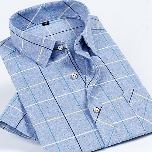 

Men's Shirt Plaid Print Short Sleeve Daily Tops Light Blue