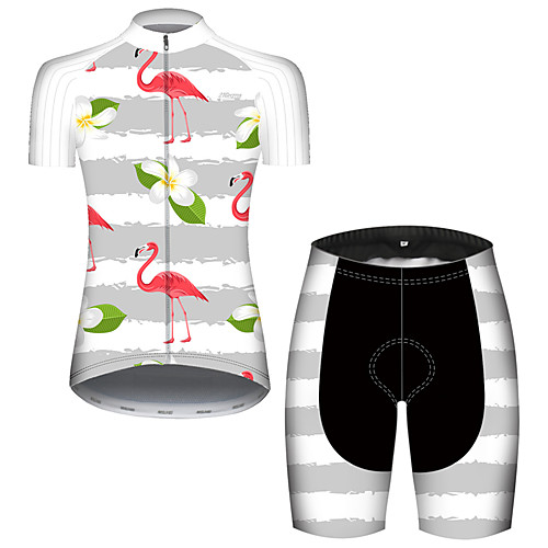 

21Grams Women's Short Sleeve Cycling Jersey with Shorts GrayWhite Flamingo Animal Floral Botanical Bike Clothing Suit Breathable 3D Pad Quick Dry Ultraviolet Resistant Reflective Strips Sports