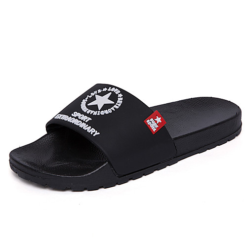 

Men's Summer Casual Daily Home Slippers & Flip-Flops PVC Breathable Non-slipping Black / Red / Blue Slogan