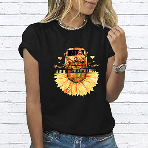

Women's T shirt Floral Round Neck Tops Basic Top White Black Red