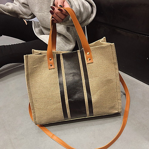 

Women's Canvas Top Handle Bag Color Block Black / White / Khaki