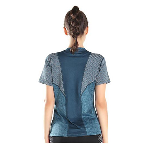 

Women's Yoga Top Patchwork Solid Color Blue Gray Nylon Yoga Running Fitness Top Short Sleeve Sport Activewear Breathable Comfort Quick Dry Moisture Wicking Stretchy Slim