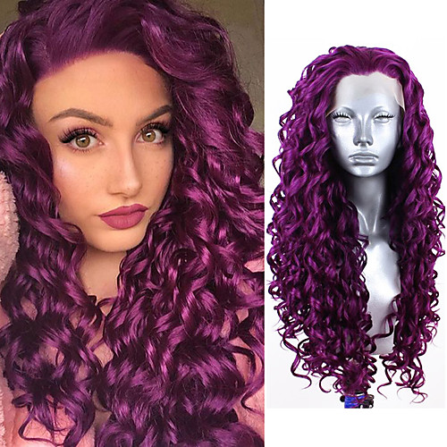 

Synthetic Lace Front Wig Curly Deep Curly Free Part Lace Front Wig Long Purple Synthetic Hair 18-26 inch Women's Cosplay Soft Adjustable Purple