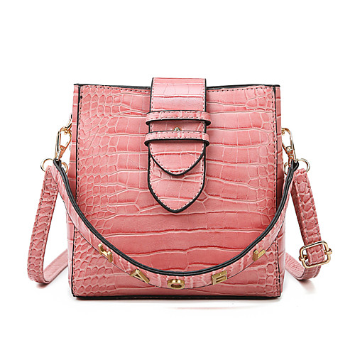 

Women's Zipper PU Top Handle Bag 2020 Crocodile Wine / Black / Blushing Pink