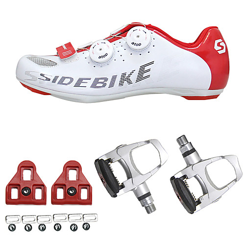 

SIDEBIKE Adults Cycling Shoes With Pedals & Cleats Road Bike Shoes Nylon Anti-Slip Cycling Red / White Men's Cycling Shoes / Synthetic Microfiber PU