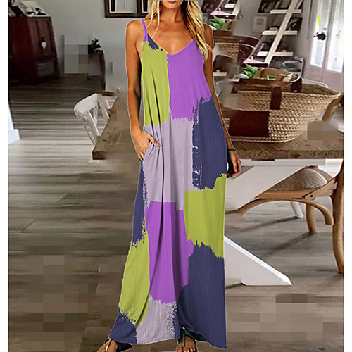 

Women's Shift Dress - Sleeveless Color Block Summer Elegant Daily 2020 Purple M L XL XXL XXXL