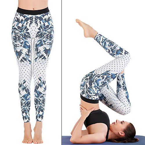 

Women's High Waist Yoga Pants Print Blue Running Fitness Gym Workout Tights Leggings Sport Activewear Quick Dry Butt Lift Tummy Control Stretchy Skinny