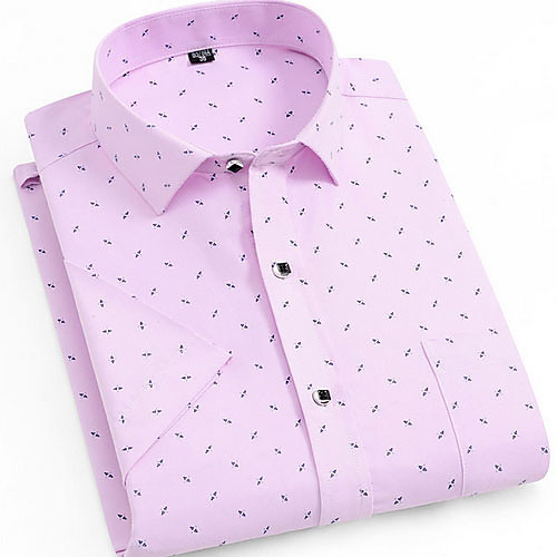 

Men's Geometric Plaid Print Shirt Daily Button Down Collar Blushing Pink / Short Sleeve