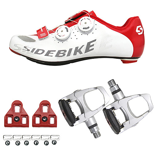 

SIDEBIKE Adults' Cycling Shoes With Pedals & Cleats Road Bike Shoes Carbon Fiber Cushioning Cycling Red / White Men's Cycling Shoes