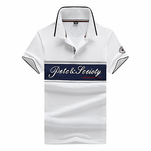 

Men's Color Block Letter Slim Polo Basic Elegant Daily Work Shirt Collar White / Gray / Short Sleeve