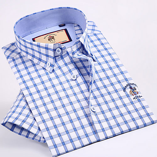 

Men's Shirt Plaid Print Short Sleeve Daily Tops Blue