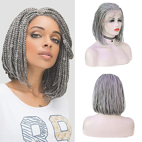

Synthetic Lace Front Wig Box Braids Plaited Middle Part with Baby Hair Lace Front Wig Pink Short Grey Synthetic Hair 12-16 inch Women's Party Women Synthetic Pink Gray