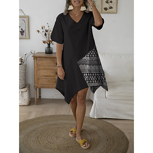 

Women's Shift Dress - Short Sleeves Floral Summer Elegant Daily 2020 Black M L XL XXL XXXL