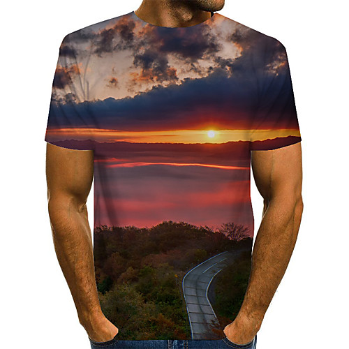 

Men's 3D T-shirt Basic Exaggerated Daily Round Neck Blue / Purple / Red / Yellow / Short Sleeve