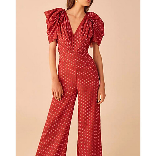 

Jumpsuits Boho Vintage Holiday Prom Dress V Neck Short Sleeve Floor Length Spandex with Pattern / Print 2020 / Puff / Balloon Sleeve