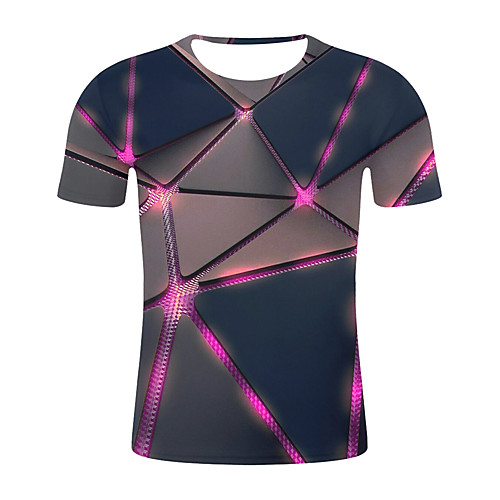 

Men's Plus Size Geometric 3D Print T-shirt Street chic Punk & Gothic Daily Wear Bar Round Neck Black / Blue / Purple / Yellow / Fuchsia / Green / Royal Blue / Short Sleeve