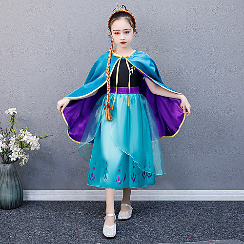 

Princess Anna Dress Outfits Flower Girl Dress Girls' Movie Cosplay A-Line Slip Blue Dress Cloak Children's Day Masquerade Tulle Polyester