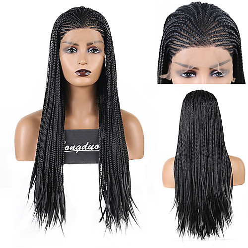 

Synthetic Lace Front Wig Box Braids Plaited Middle Part Lace Front Wig Long Natural Black #1B Synthetic Hair 18 24 inch Women's Party Women Synthetic Black