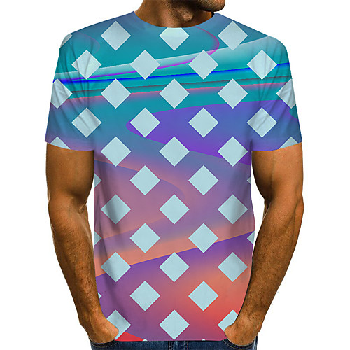 

Men's Plus Size Geometric 3D Print T-shirt Street chic Exaggerated Daily Going out Round Neck Rainbow / Short Sleeve
