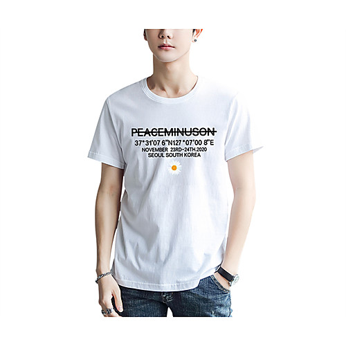 

Men's Graphic Solid Colored T-shirt - Cotton Daily Weekend Round Neck White / Black / Blue / Khaki / Gray / Short Sleeve / Letter