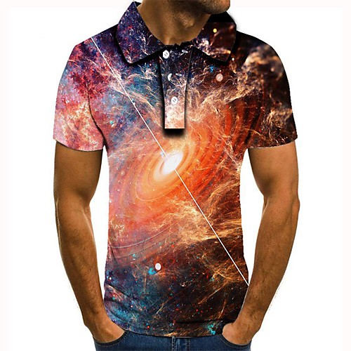 

Men's 3D Polo Basic Daily Shirt Collar Rainbow / Short Sleeve