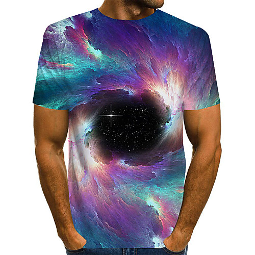 

Men's Plus Size Geometric 3D Print T-shirt Street chic Exaggerated Daily Going out Round Neck Rainbow / Short Sleeve