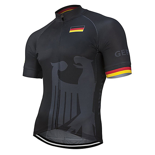 

21Grams Men's Short Sleeve Cycling Jersey Black Germany National Flag Bike Jersey Top Mountain Bike MTB Road Bike Cycling UV Resistant Breathable Quick Dry Sports Clothing Apparel / Stretchy