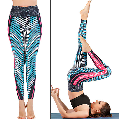 

Women's High Waist Yoga Pants Print Blue Running Fitness Gym Workout Tights Leggings Sport Activewear Quick Dry Butt Lift Tummy Control Stretchy Skinny