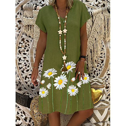 

Women's Shift Dress Knee Length Dress - Short Sleeves Floral Print Summer Casual Daily 2020 Green M L XL XXL XXXL