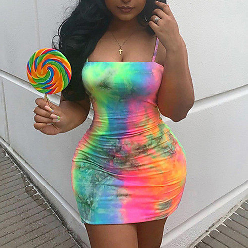 

2020 SUMMER Tie Dye Rainbow Cami Mini Dress