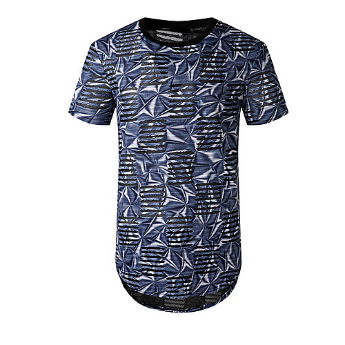 

Men's Geometric Print T-shirt Basic Daily Round Neck Black / Navy Blue / Short Sleeve