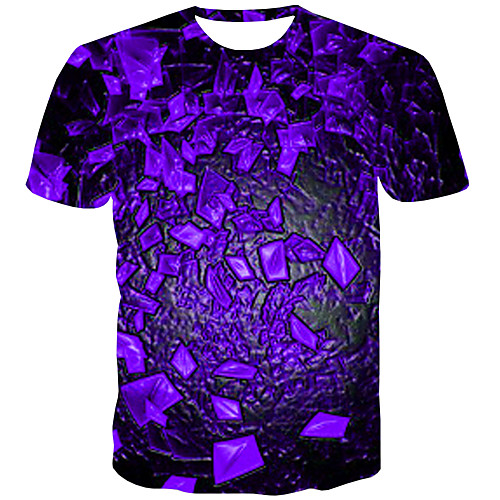 

Men's Plus Size Geometric Color Block Print T-shirt Street chic Daily Round Neck Blue / Purple / Red / Green / Rainbow / Short Sleeve