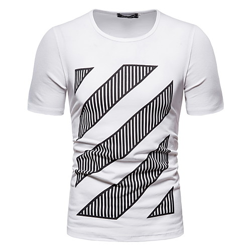 

Men's Striped Geometric Black & White T-shirt - Cotton Rock Punk & Gothic Going out Club Round Neck White / Red / Navy Blue / Short Sleeve