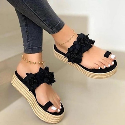 

Women's Slippers & Flip-Flops Summer Flat Heel Open Toe Daily PU Black / Purple / Red